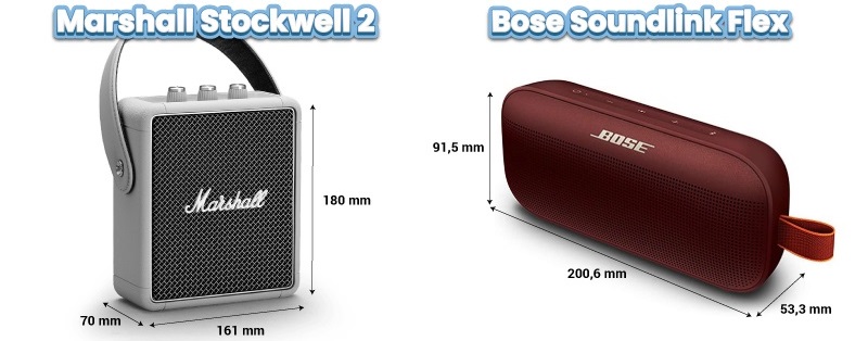 kích thước của Bose Soundlink Flex vs Marshall Stockwell 2