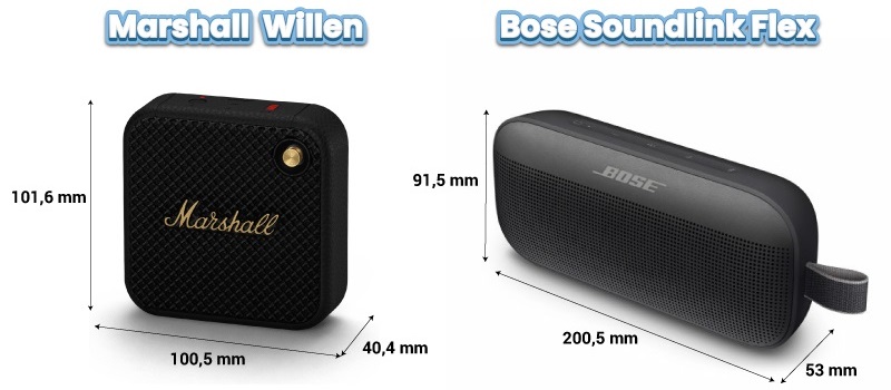 kích thước của marshall willen vs bose soundlink flex