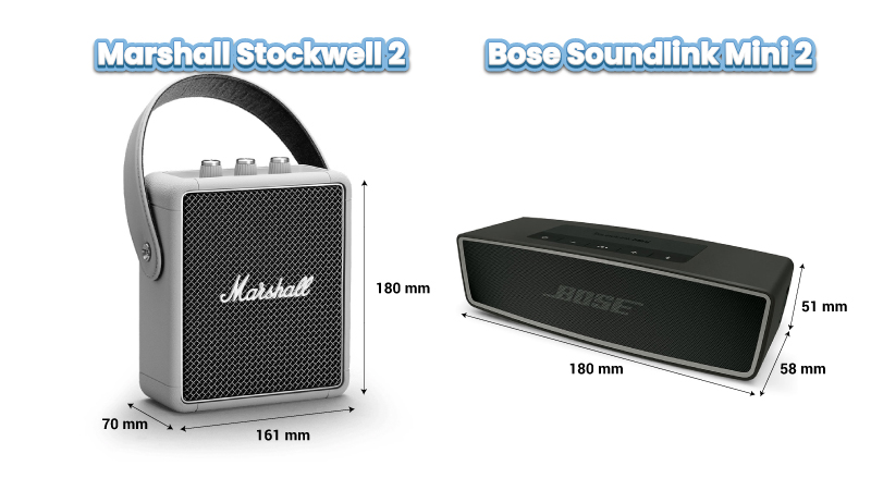 so sánh kích thước bose soundlink mini 2 vs marshall stockwell