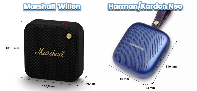 kích thước cùa Harman Kardon Neo vs Marshall Willen