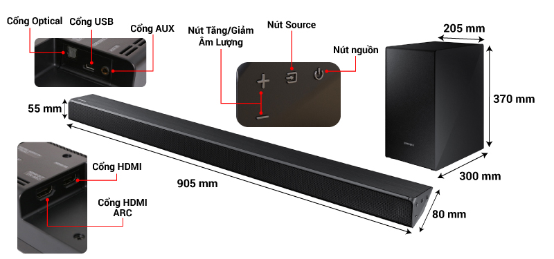 kích thước loa hw-n450