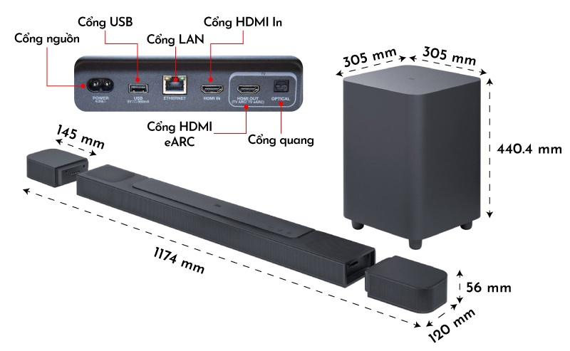 kích thước loa soundbar jbl bar 800 mk2