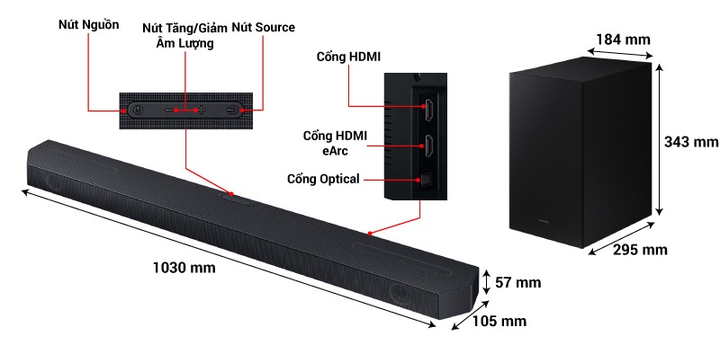 kích thước loa soundbar samsung q600c