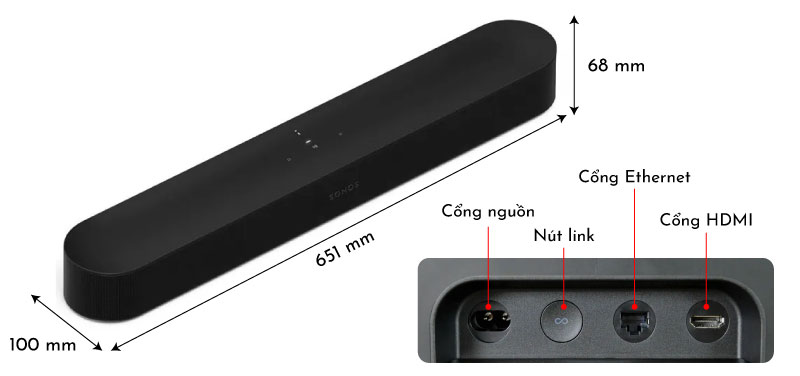 kích thước loa soundbar beam gen 2