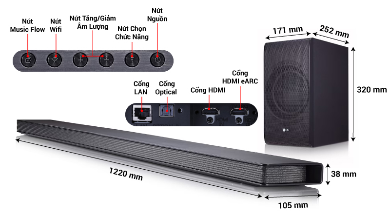 kích thước loa thanh lg sj8