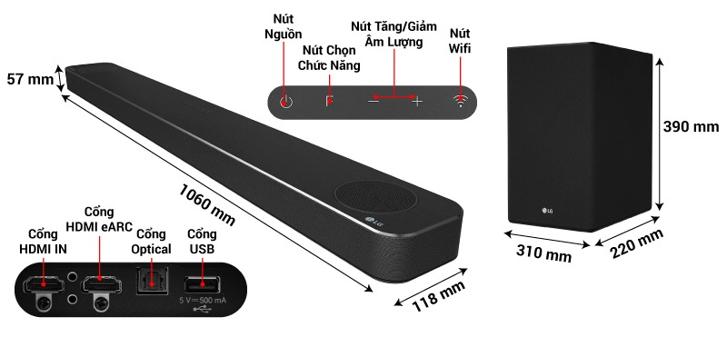 kích thước Loa LG SL8Y