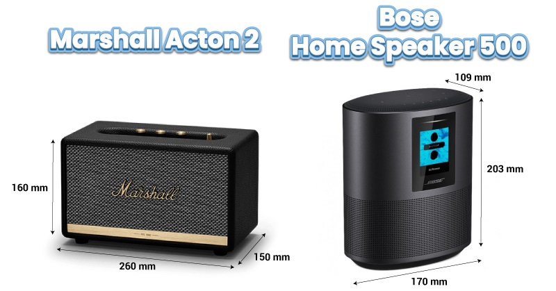 Kích thước của Bose Home Speaker 500 và Marshall Acton 2 