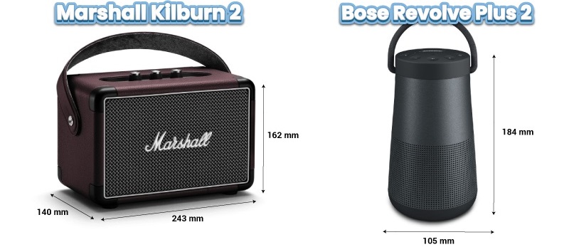 kích thước của marshall kilburn vs bose revolve plus