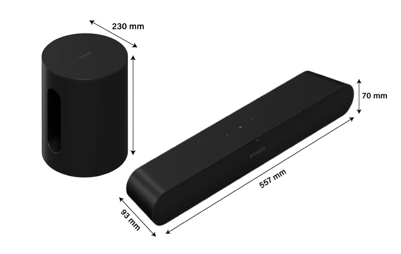 kích thước loa soundbar sonos ray và sub mini