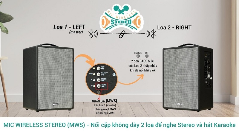 loa karaoke di động acnos cs251v với công nghệ ghép đôi hai loa