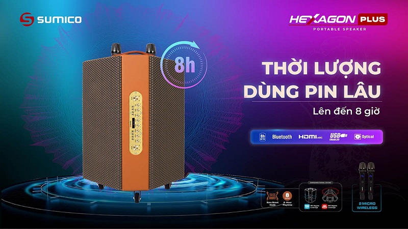 loa sumico hexagon plus với thời lượng pin ấn tượng