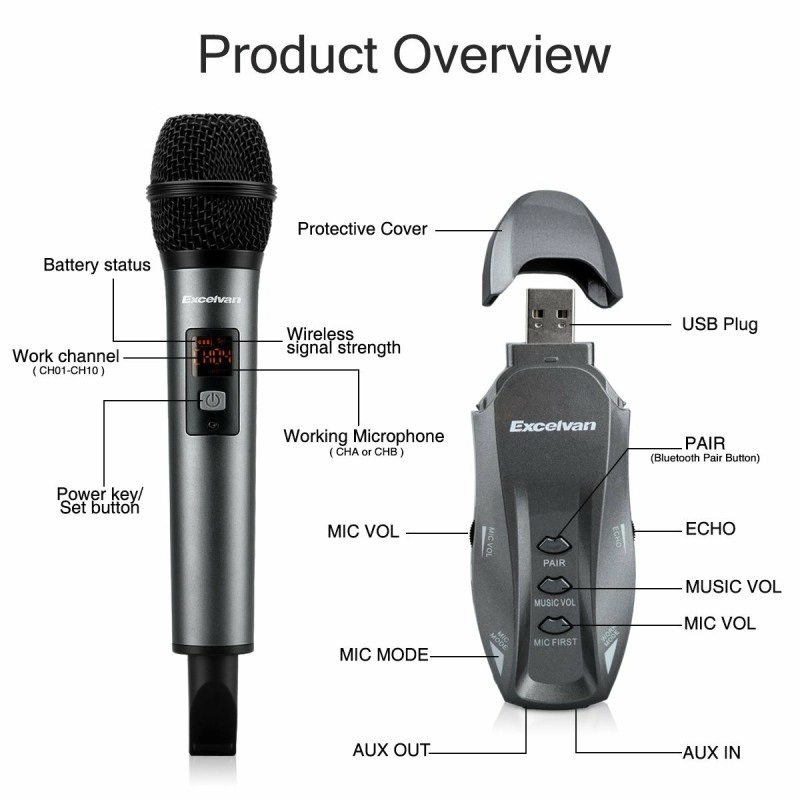 mic karaoke không dây excelvan 18