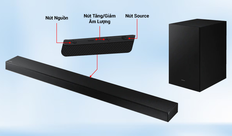 nút nguồn sử dụng loa soundbar samsung