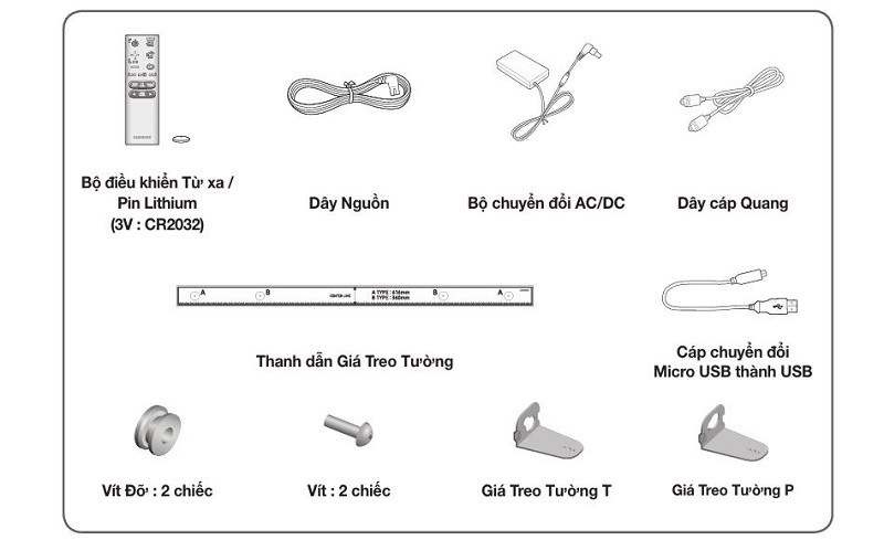 phụ kiện đi kèm loa soundbar samsung hw k350