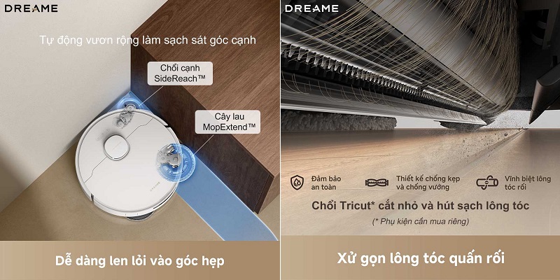 robot dreame l50 ultra ce lau sát mép, chống rối