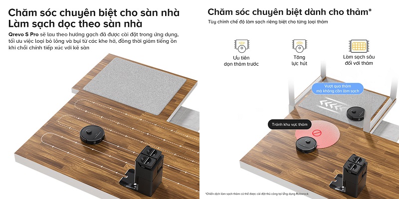 robot qrevo s pro chế độ riêng cho sàn và thảm