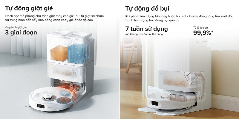 robot roborock tự động đổ rác giặt giẻ
