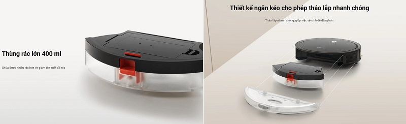 robot vacuum e5 ngăn đổ bụi lớn