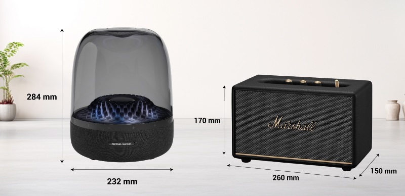 so sánh thiết kế marshall acton 3 và harman kardon aura 4