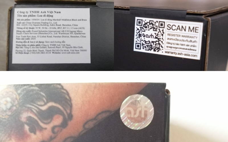tem chống hàng fake trên loa marshall middleton chính hãng