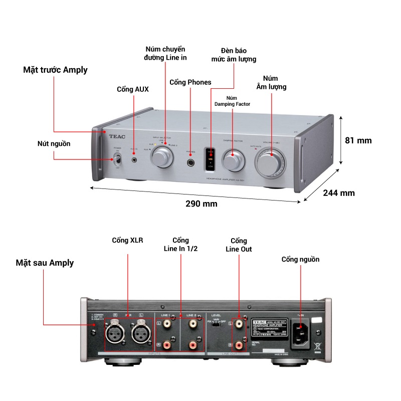 thông số kỹ thuật amply Teac HA-501E