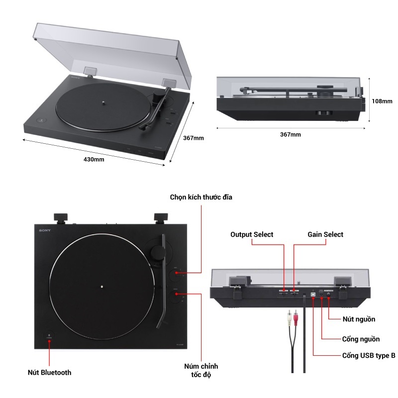 thông số kỹ thuật mâm than Sony PS-LX310BT