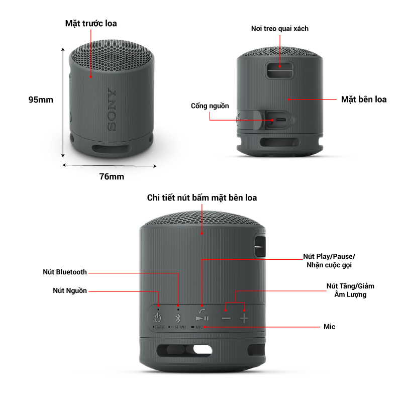 thông số kỹ thuật của loa sony srs xb100