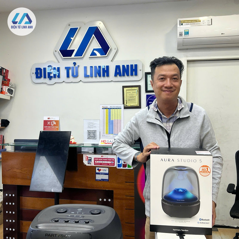 Loa Harman Kardon Aura Studio 5 chính hãng 160W, Bluetooth 5.4, Auracast, Led đẹp