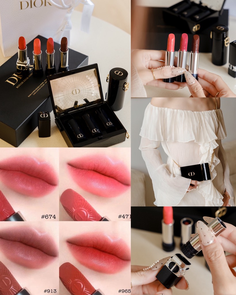 Clutch Rouge DIOR Minaudiere And Lipstick Set Limited Edition (Gift Đen) (10x8x3.5cm)