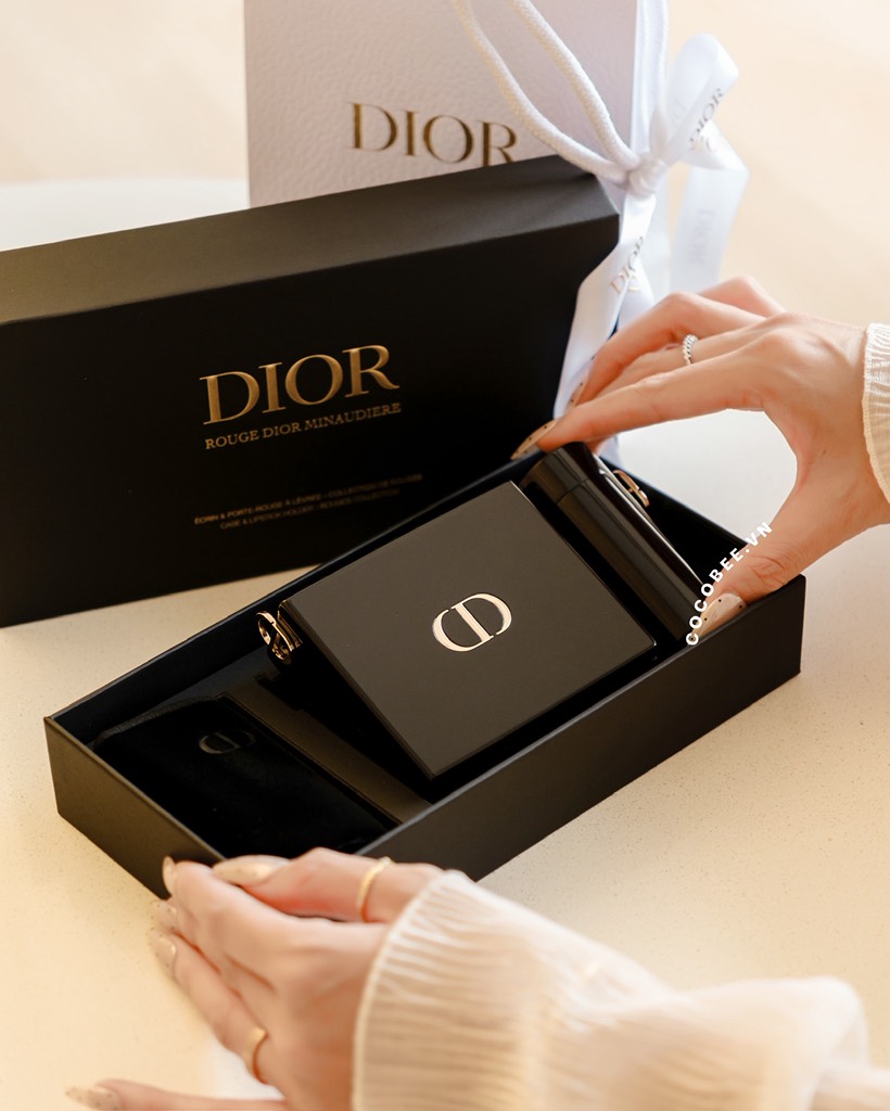 Clutch Rouge DIOR Minaudiere And Lipstick Set Limited Edition (Gift Đen) (10x8x3.5cm)