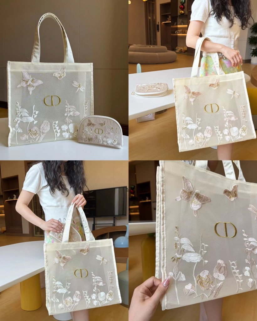 Túi Gift DIOR Tote Thêu Bướm Vàng New 2025