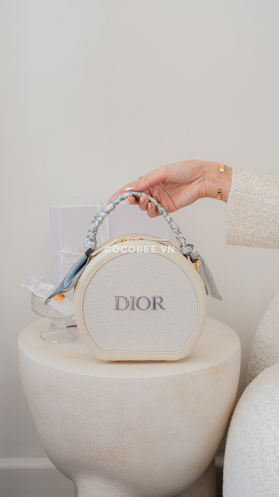 Túi Custom DIOR Trắng Tròn - Tặng kèm Hộp, Túi Hãng (19x17.5x7cm)