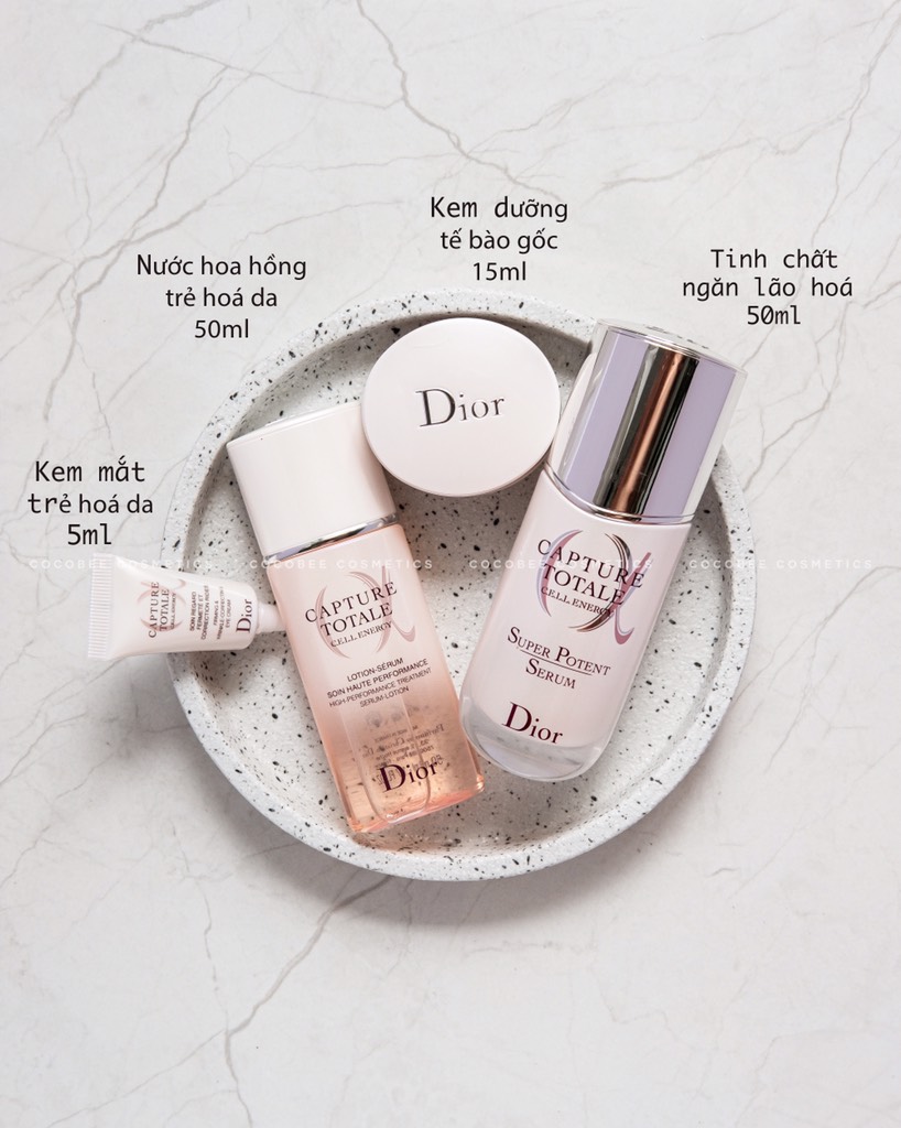 Set Dưỡng Da 4 Món DIOR Capture Totale Cell Engergy (Serum 50ml, Lotion, Kem Dưỡng, Kem mắt Miniszie và Túi Pounch trắng)