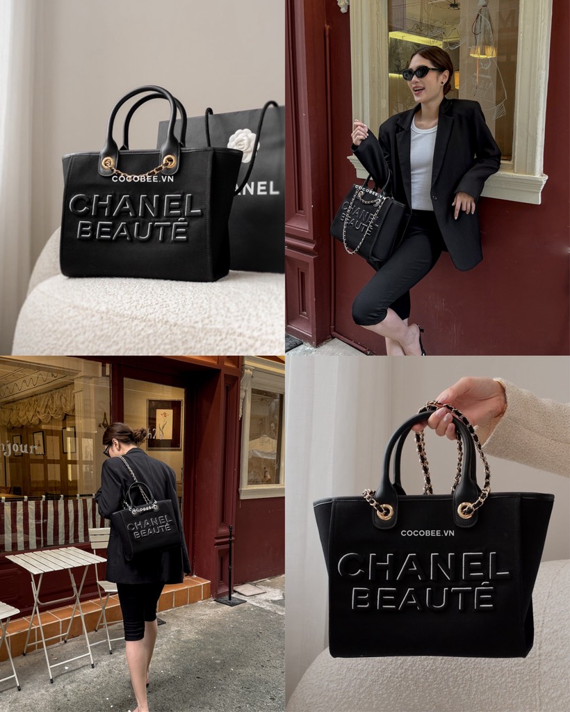 Túi Custom CHANEL Beauty - Chanel Deauville Tote Bag Tặng Túi hãng (30x24x15cm)