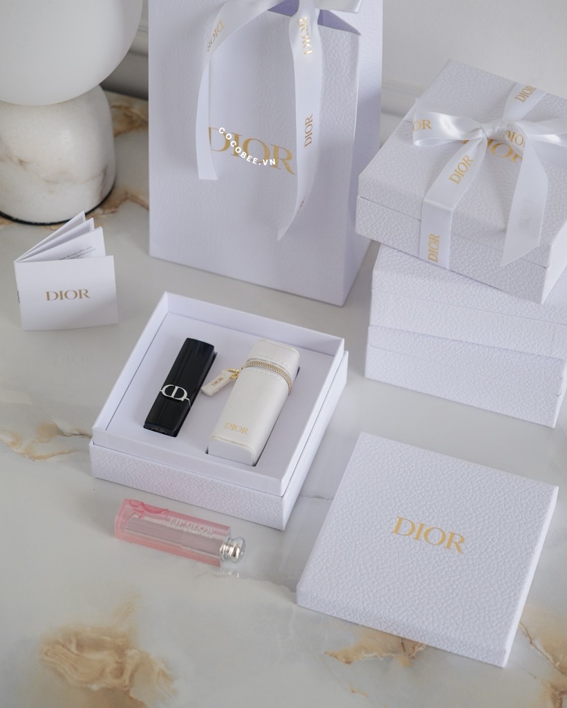 (Case) Vỏ Đựng Son DIOR Trắng Kèm Móc Khoá 2025