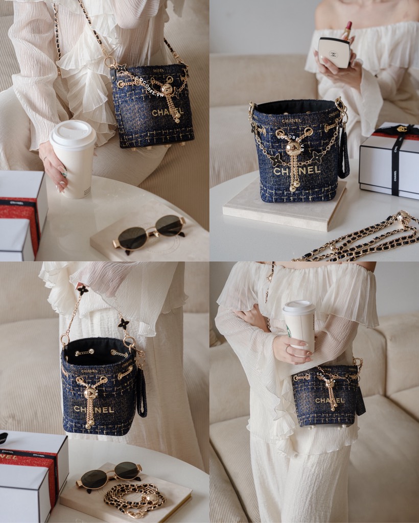 Túi Custom - Bucket CHANEL (Tặng Hộp Chanel RB) 17x16x12cm