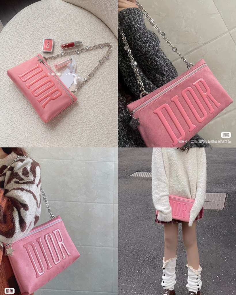 Túi Đeo Vai - Gift DIOR Hồng Da Lộn (27x17x3cm)