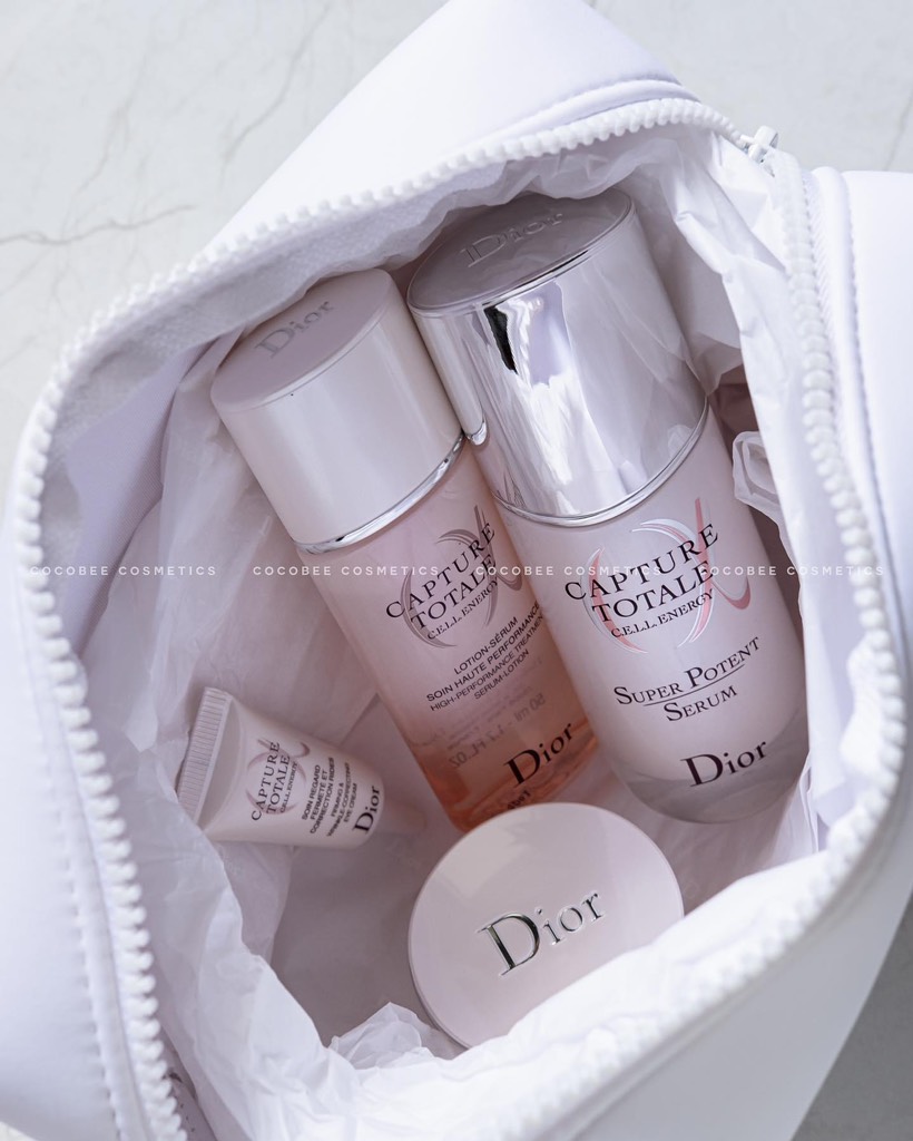 Set Dưỡng Da 4 Món DIOR Capture Totale Cell Engergy (Serum 50ml, Lotion, Kem Dưỡng, Kem mắt Miniszie và Túi Pounch trắng)