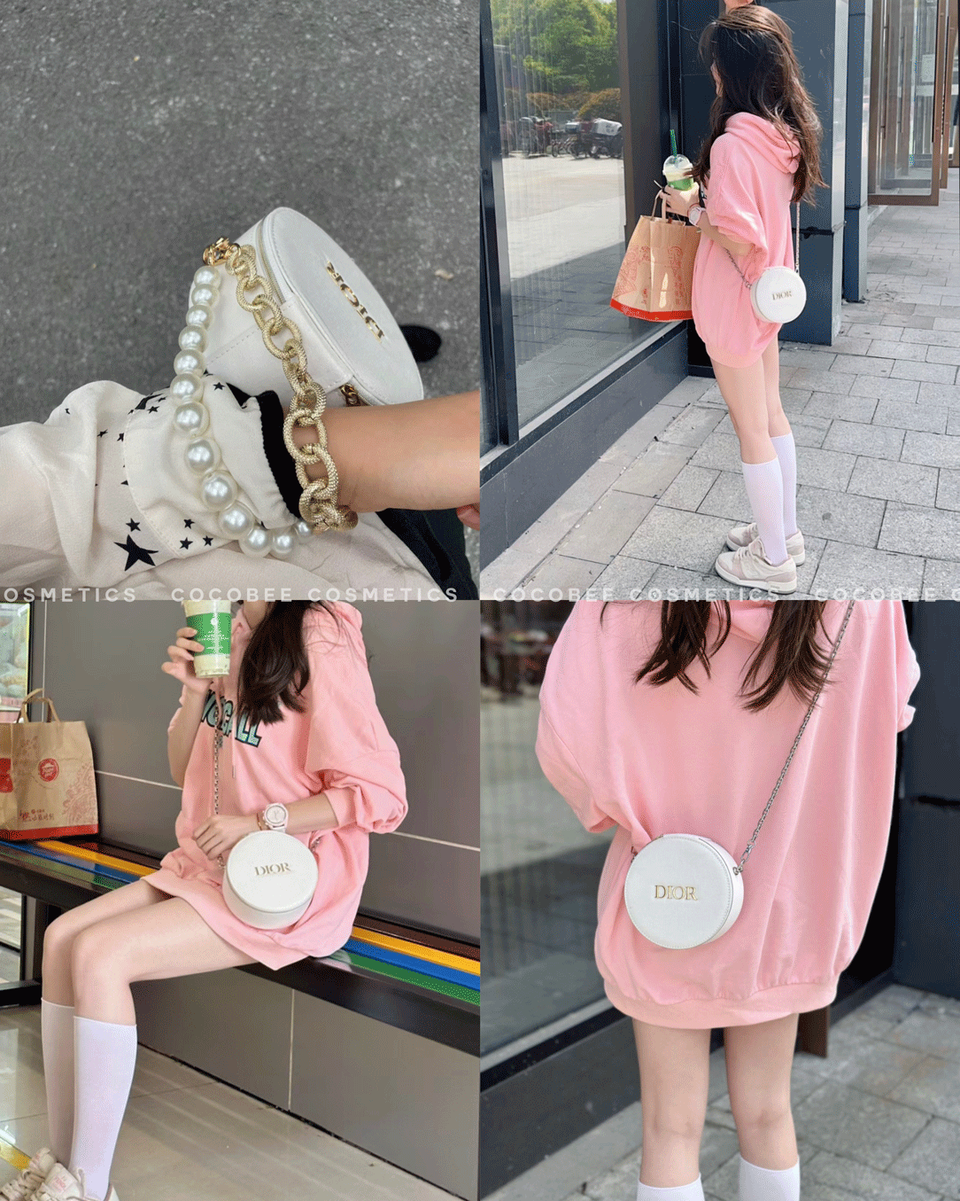 Túi Gift DIOR Trắng Tròn Bản Giới Hạn 2024 (Custom dây đeo & dây ngọc trai) (15x6.5cm)