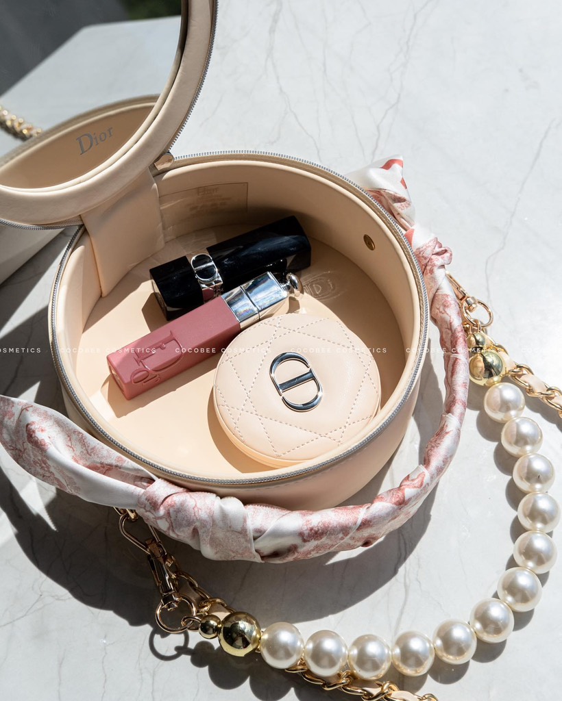 Túi tròn dạng hộp kèm gương - Hàng Gift DIOR (16x16x7cm)
