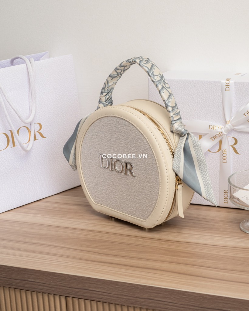 Túi Custom DIOR Trắng Tròn - Tặng kèm Hộp, Túi Hãng (19x17.5x7cm)