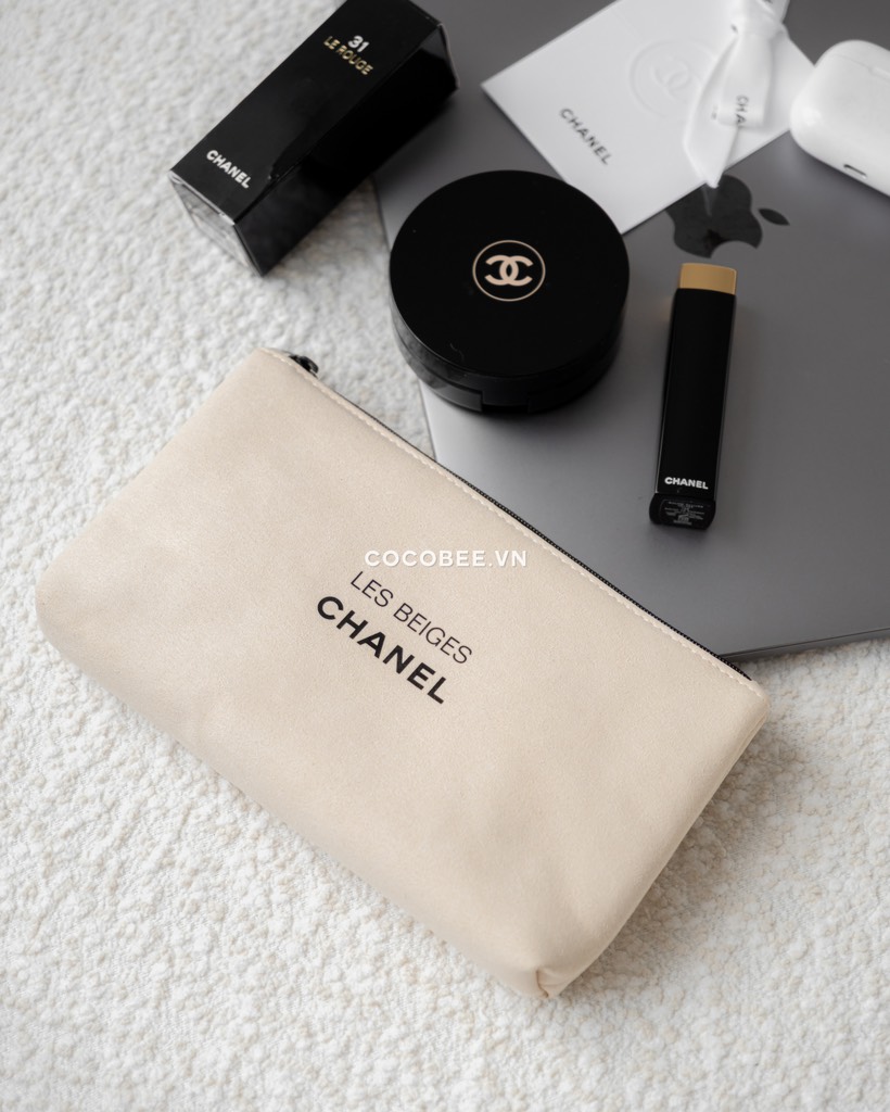 Túi Đựng Mỹ Phẩm CHANEL Da Lộn Beige