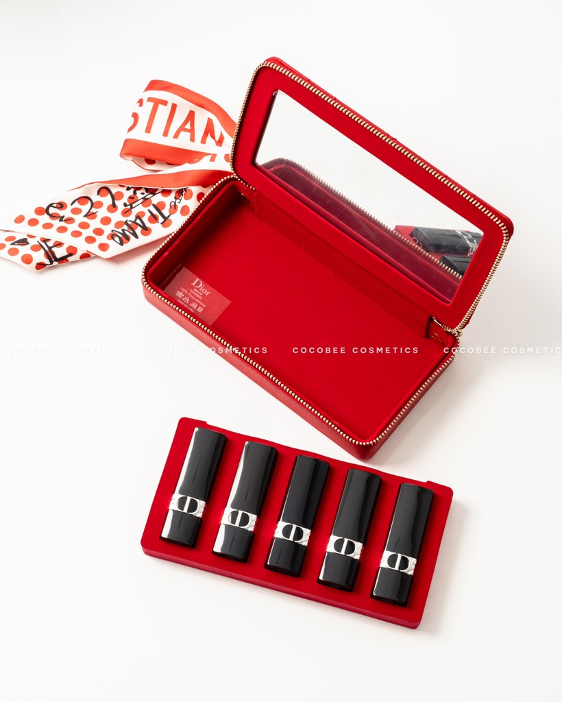 Set DIOR 5 Son Fullsize Hộp Đỏ Da - Rouge Dior Refillable Lipstick Collection