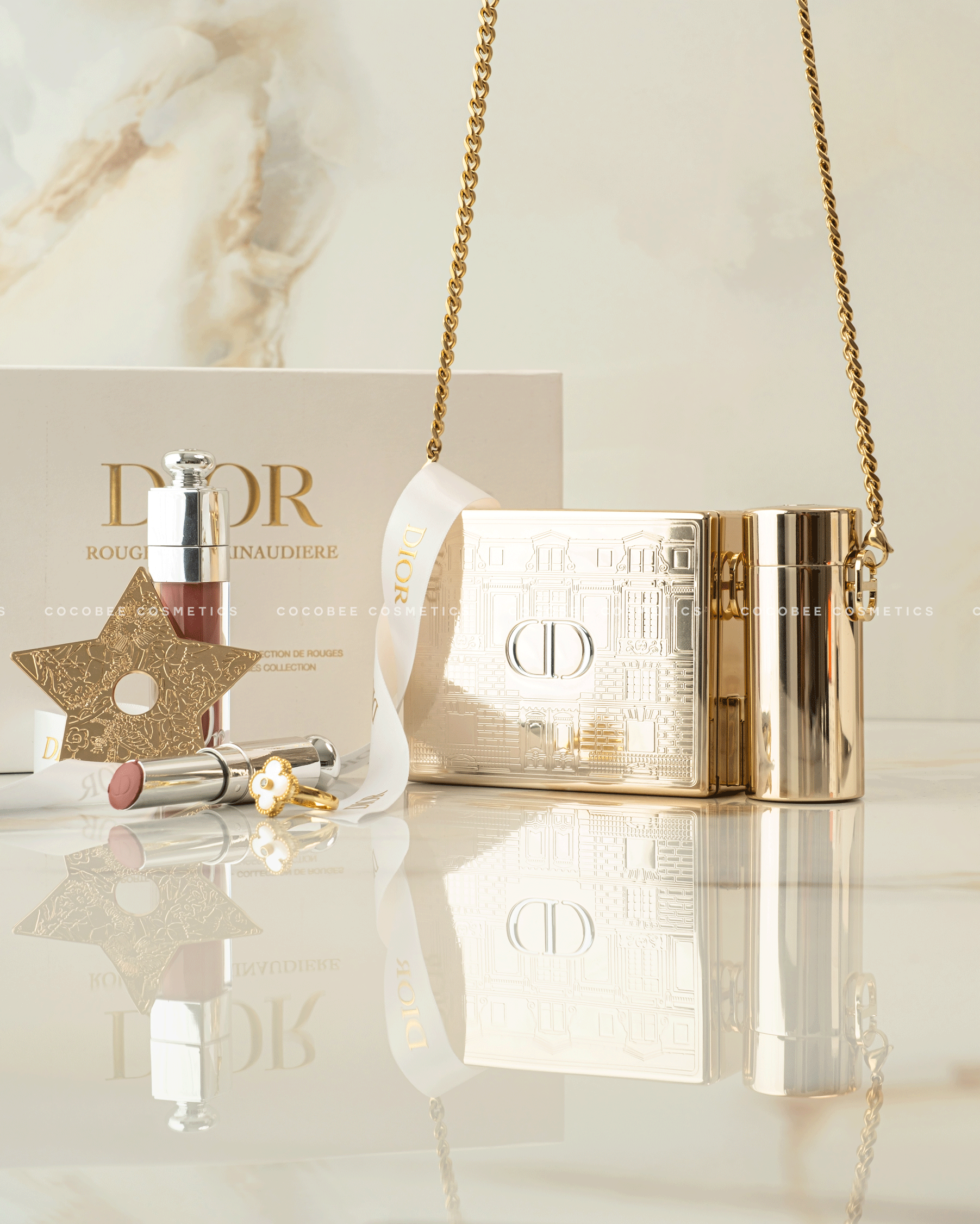Clutch Set Rouge DIOR Minaudiere The Atelier Of Dreams Limited Edition (Gift Bản Vàng) (10x8x3.5cm)