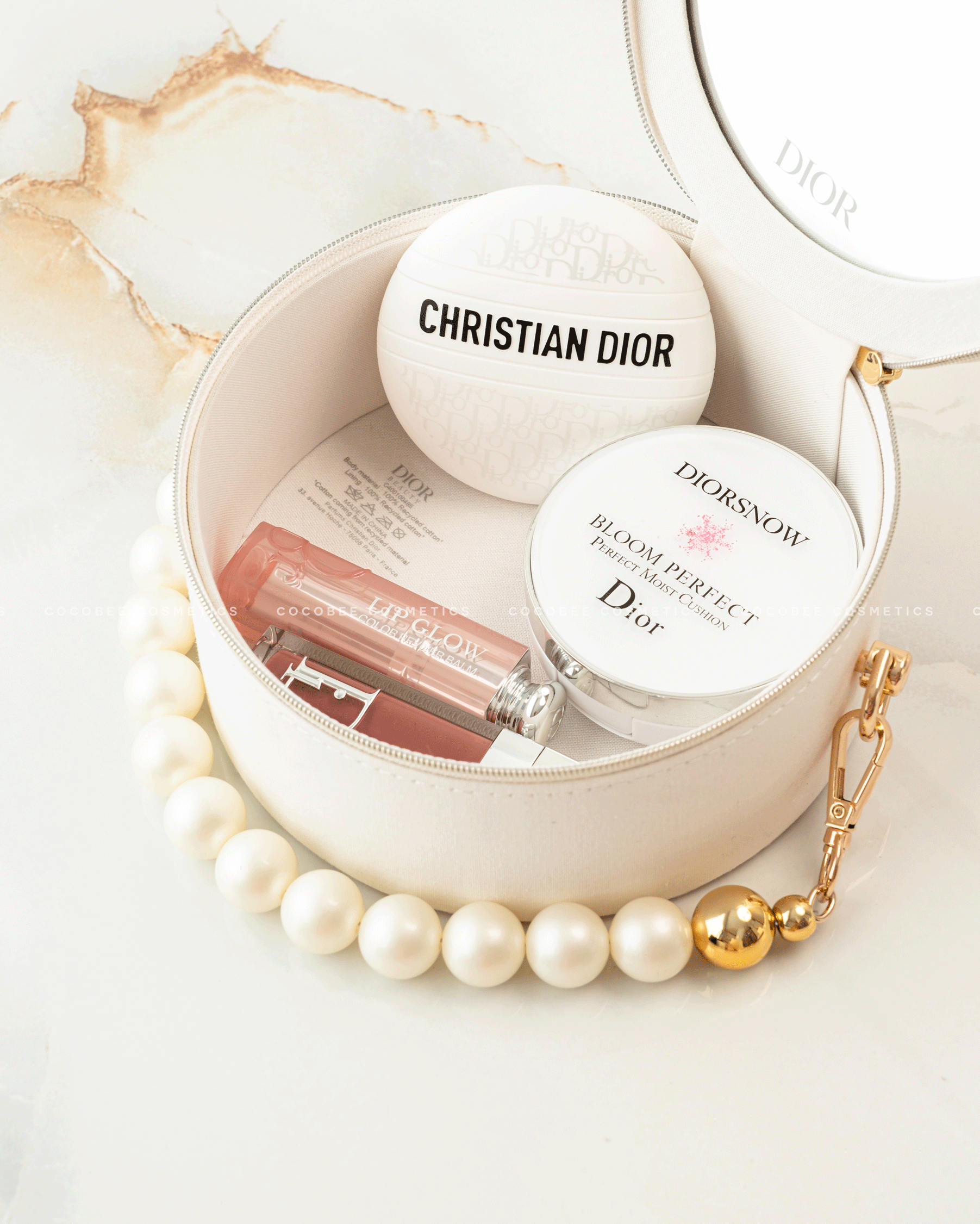 Túi Gift DIOR Trắng Tròn Bản Giới Hạn 2024 (Custom dây đeo & dây ngọc trai) (15x6.5cm)