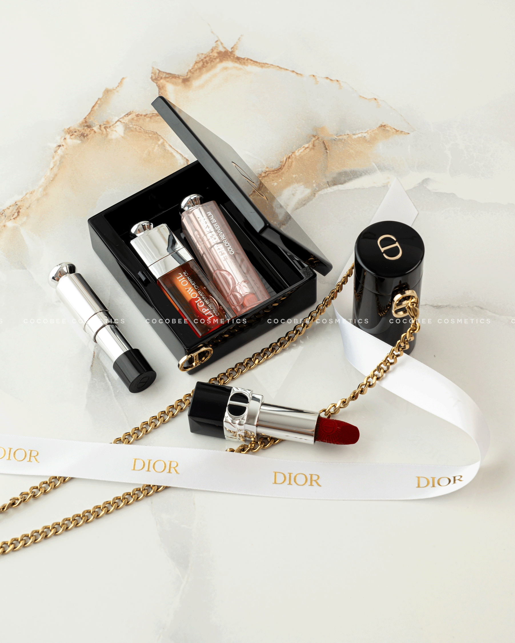 Clutch Rouge DIOR Minaudiere And Lipstick Set Limited Edition (Gift Đen) (10x8x3.5cm)