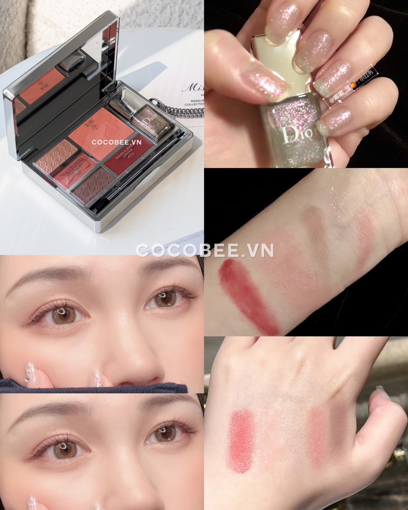 Clutch MISS DIOR Pallete TẶNG Túi giấy hãng: Gồm Phấn mắt, Má hồng, Son và Sơn Móng (Limited Edition)