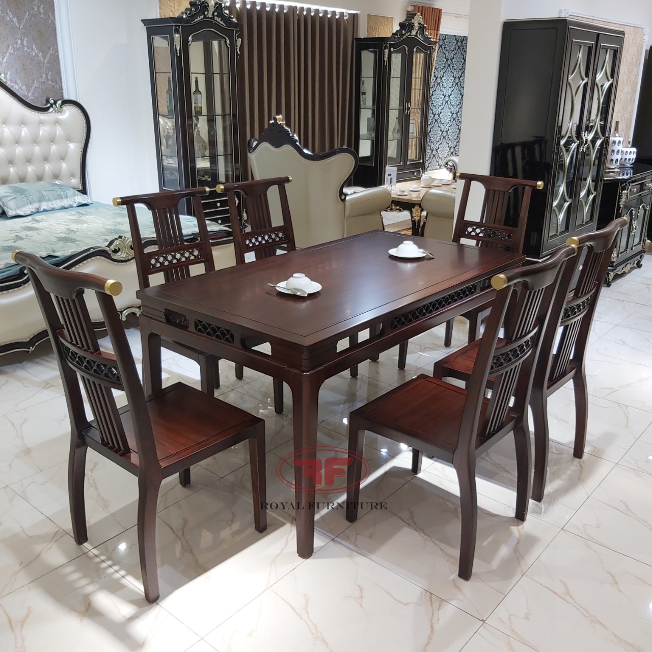 Bộ bàn ăn 1m6 indochine thiết kế đơn giản, tinh tế A03