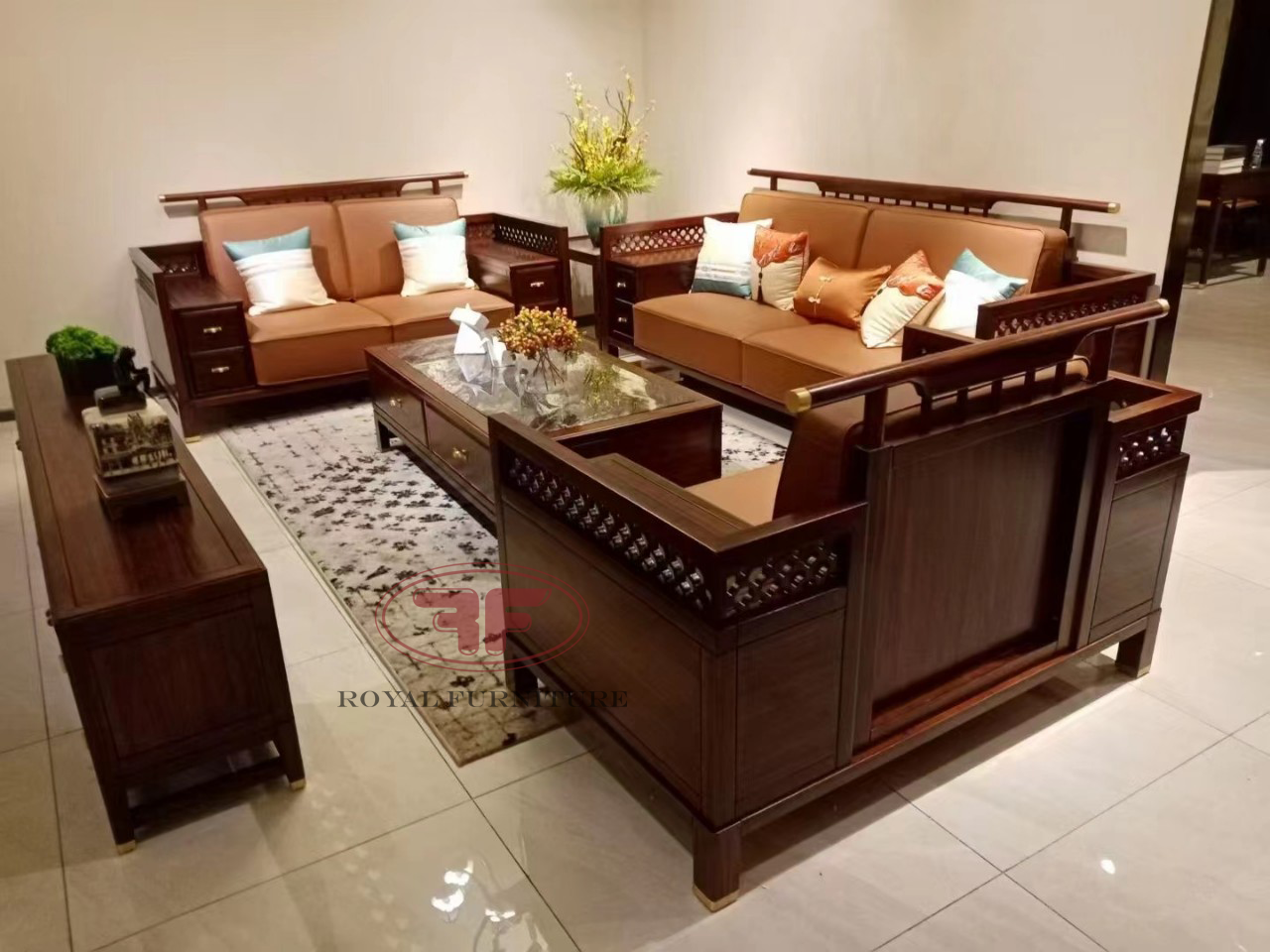 Bộ sofa Indochine màu nâu hạt dẻ sang trọng 6001