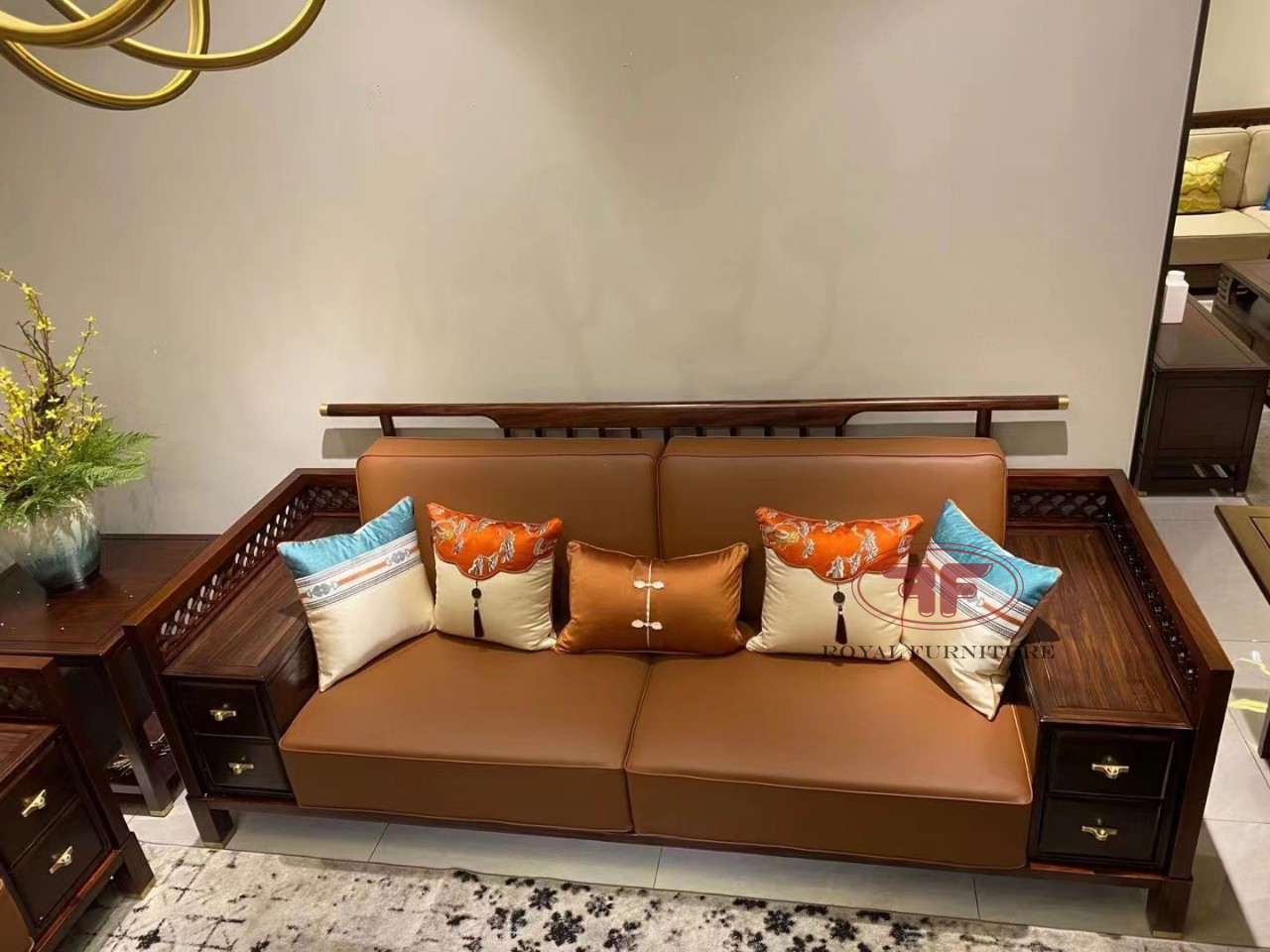 Bộ sofa Indochine màu nâu hạt dẻ sang trọng 6001